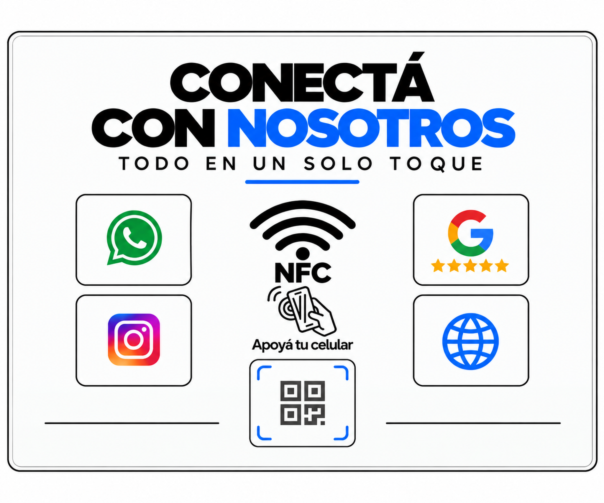 Cartel Conectá con nosotros con acceso por NFC y QR